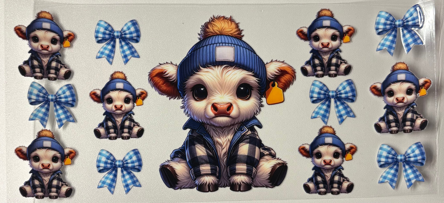 Blue check cow